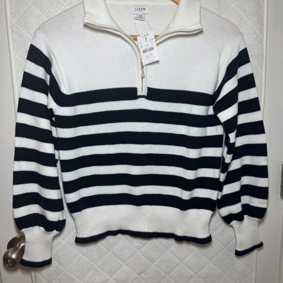 Striped half-zip sweater with pearl zipper - Picture 1 of 7